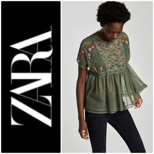 ZARA Basic Special Collection Lace embroidered top